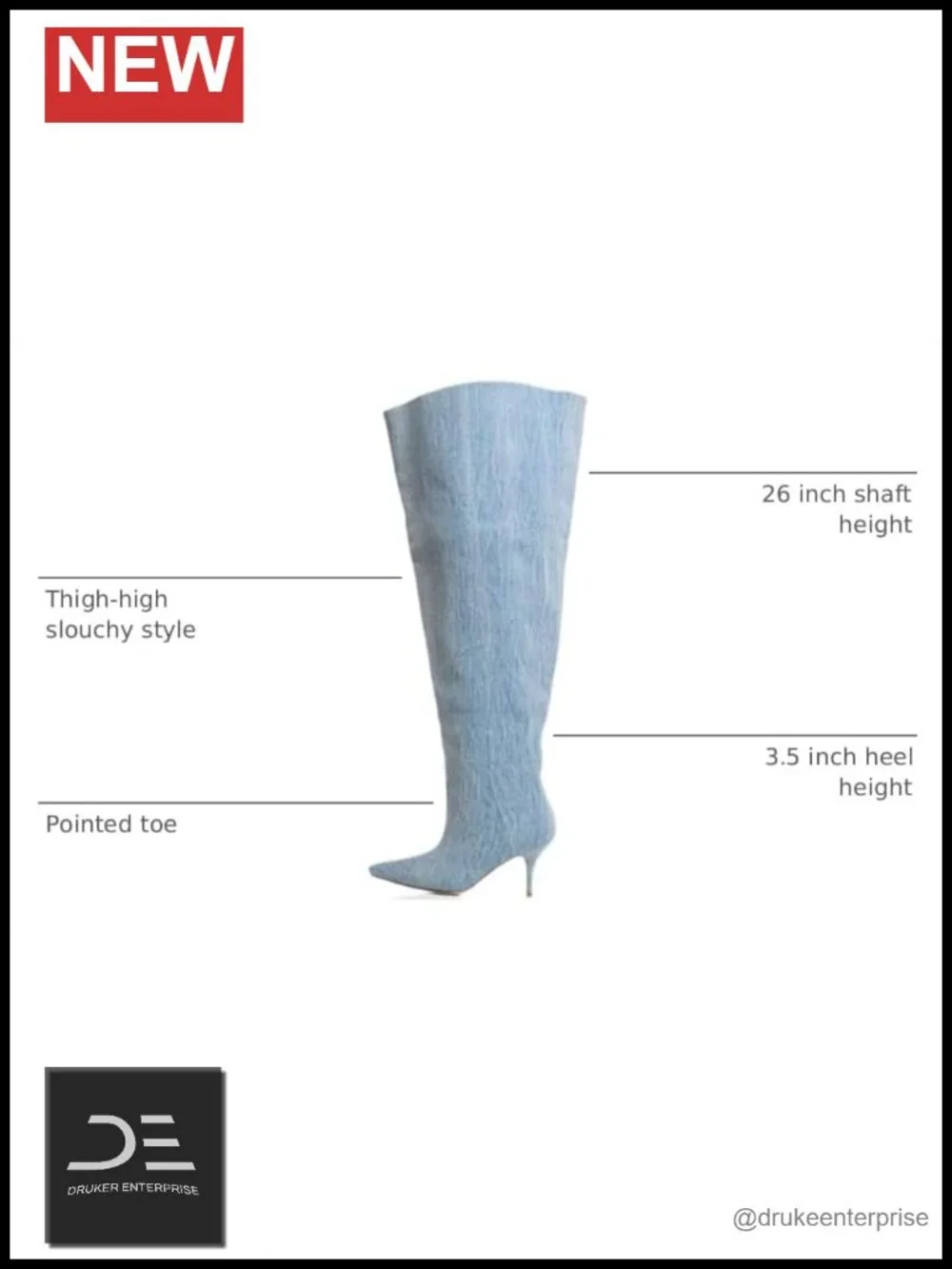 Wide Calf Thigh High Heeled Boots Over Knee Pointed Toe Pull On